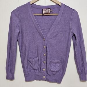 Juicy Couture Purple Cashmere Blend Cardigan V-Neck Button Front Size P